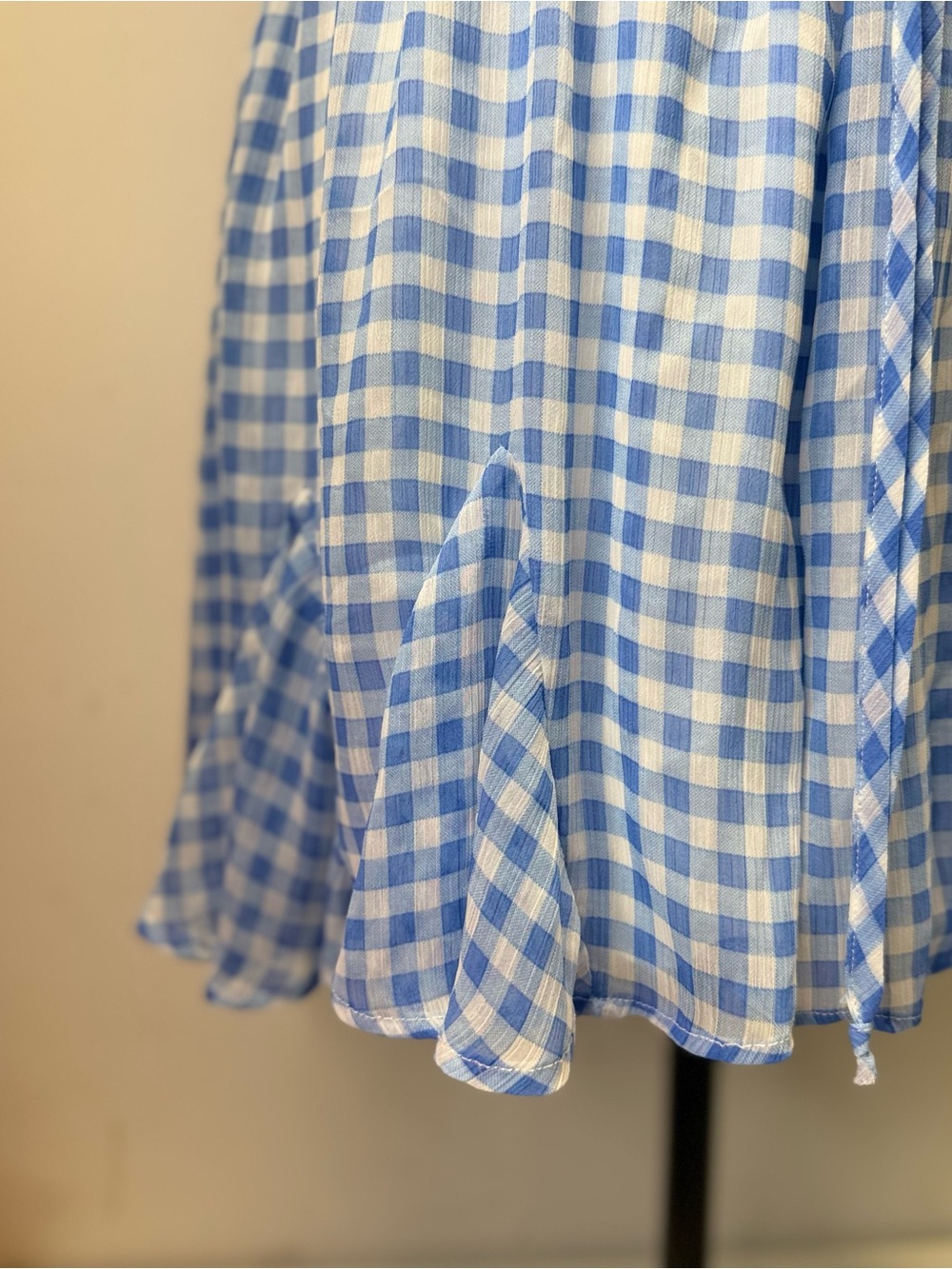 Altar’d State Blue White Gingham Halter Romper XL Ruffle Hem Lined Summer - Picture 5 of 15